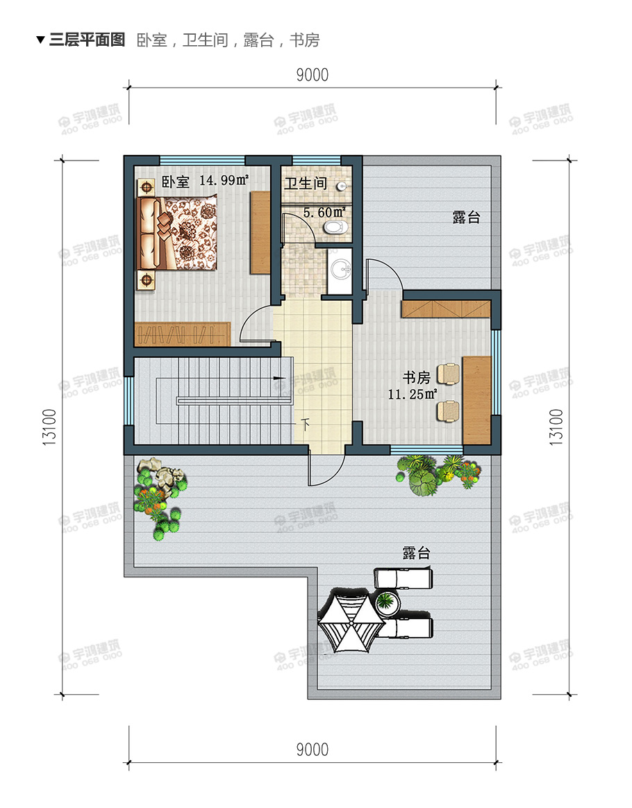 9x13米西班牙三層鄉(xiāng)村別墅設(shè)計(jì)圖紙