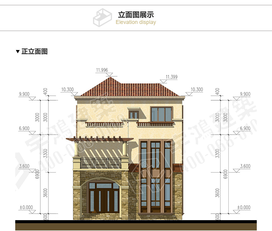 9x13米西班牙三層鄉村別墅設計圖紙