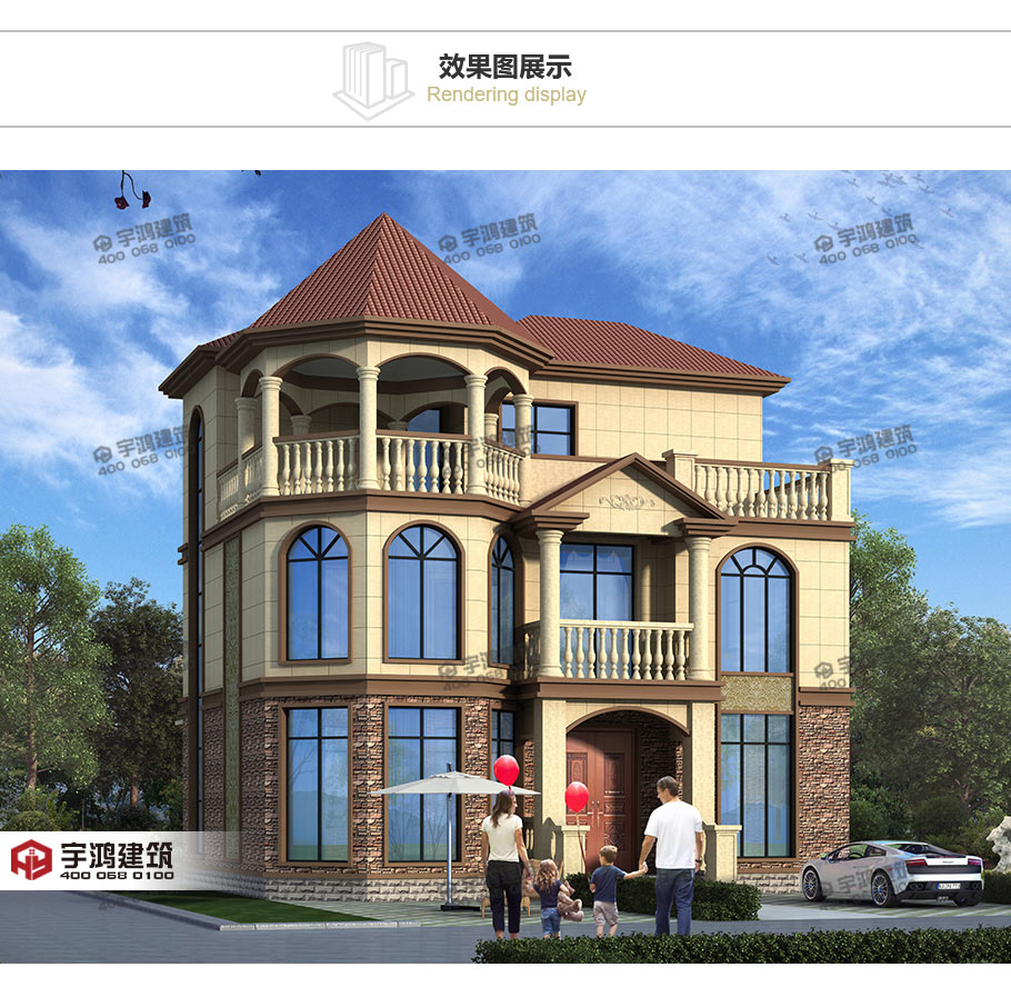 130平帶涼亭農村三層別墅設計圖紙及效果圖