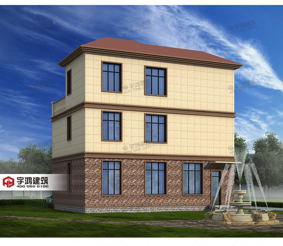 130平帶涼亭農村三層別墅設計圖紙及效果圖