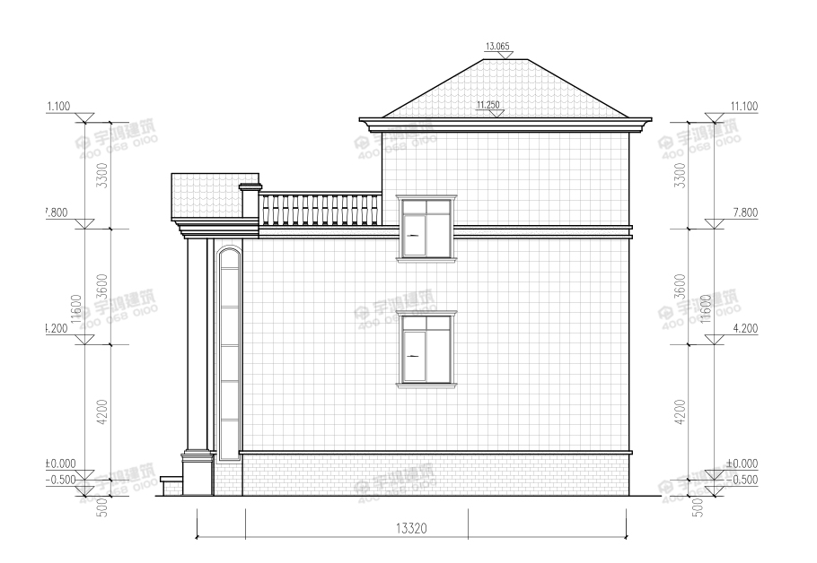 高端大氣三層農村別墅設計圖，帶挑空客廳，框架結構