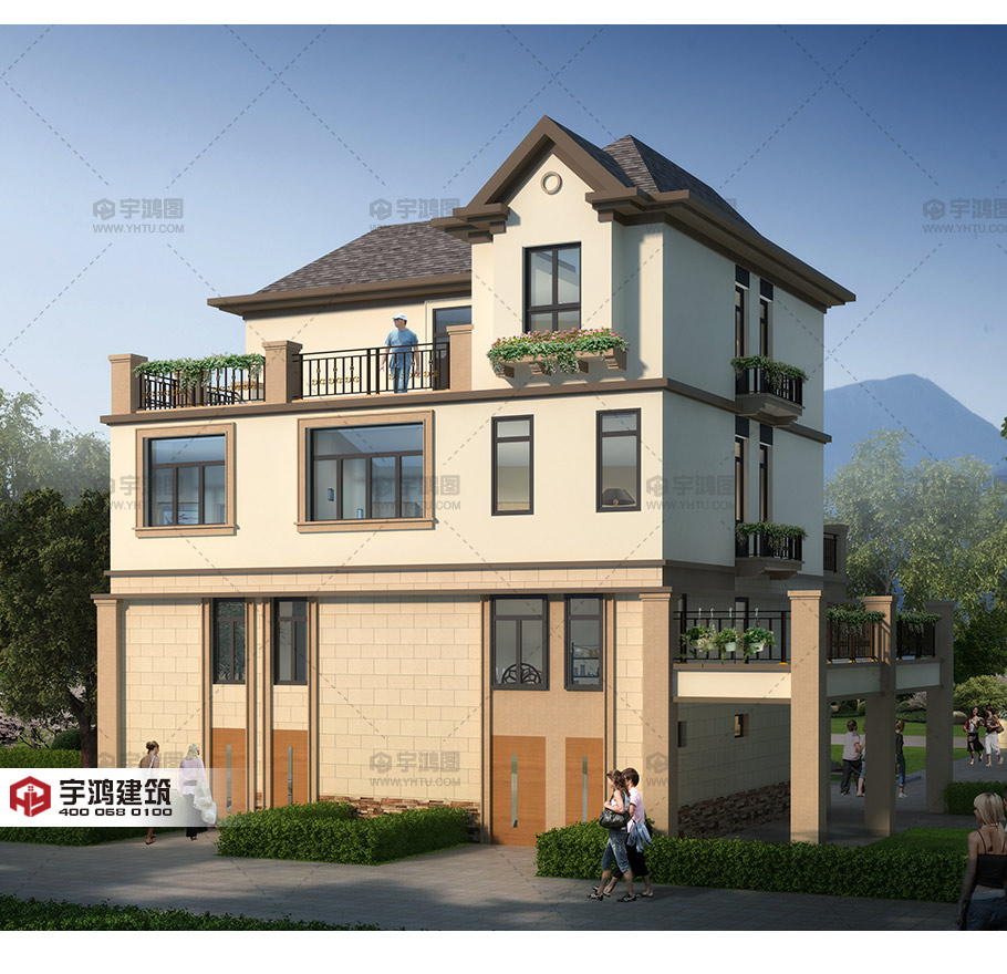 135平帶商鋪的三層美式別墅設計圖紙，精致美觀