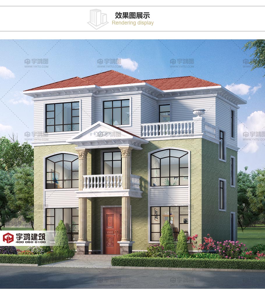 112平漂亮實用鄉(xiāng)村別墅設(shè)計圖紙及效果圖，框架結(jié)構(gòu)