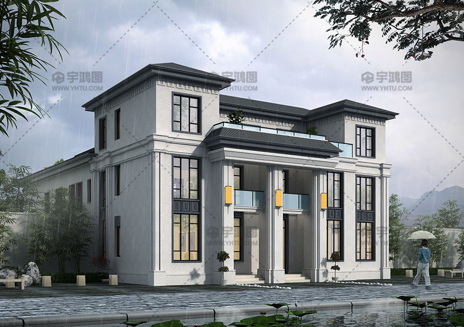 新款大氣中式農村三層別墅設計圖紙及效果圖