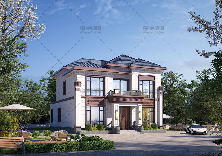 磚混結構新中式別墅兩層設計占地151平設計圖紙