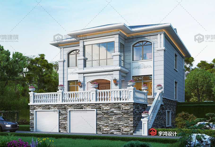 帶露臺帶車庫新中式三層別墅設(shè)計圖紙