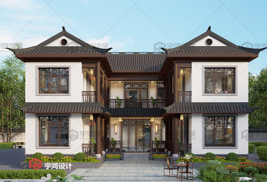 中式風格14x11磚混結構別墅設計圖紙