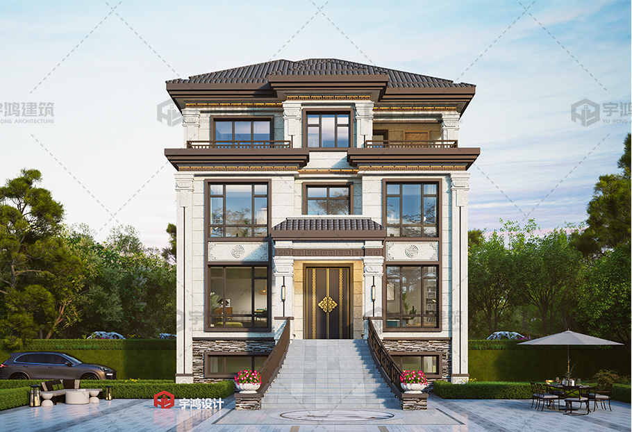 新中式風格三層占地139平框架別墅設(shè)計圖紙